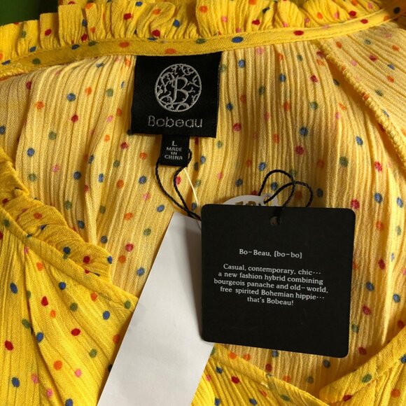 Bobeau Yellow Polka Dot Boho-Chic Button-Up Blouse Ruffle Sleeves Womens L NWT - Picture 6 of 6